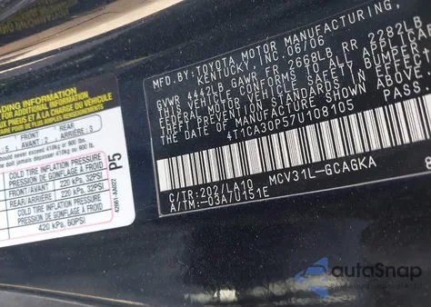 2007 Toyota Camry Solara Sle V6 from USA, damaged, VIN 4T1CA30P57U108105